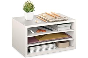 Ballucci Paper Organizer, 3-Tier Stackable Wood Desk Organizer, Document File Organizer and Mail Sorter with Adjustable Storage Shelves, White