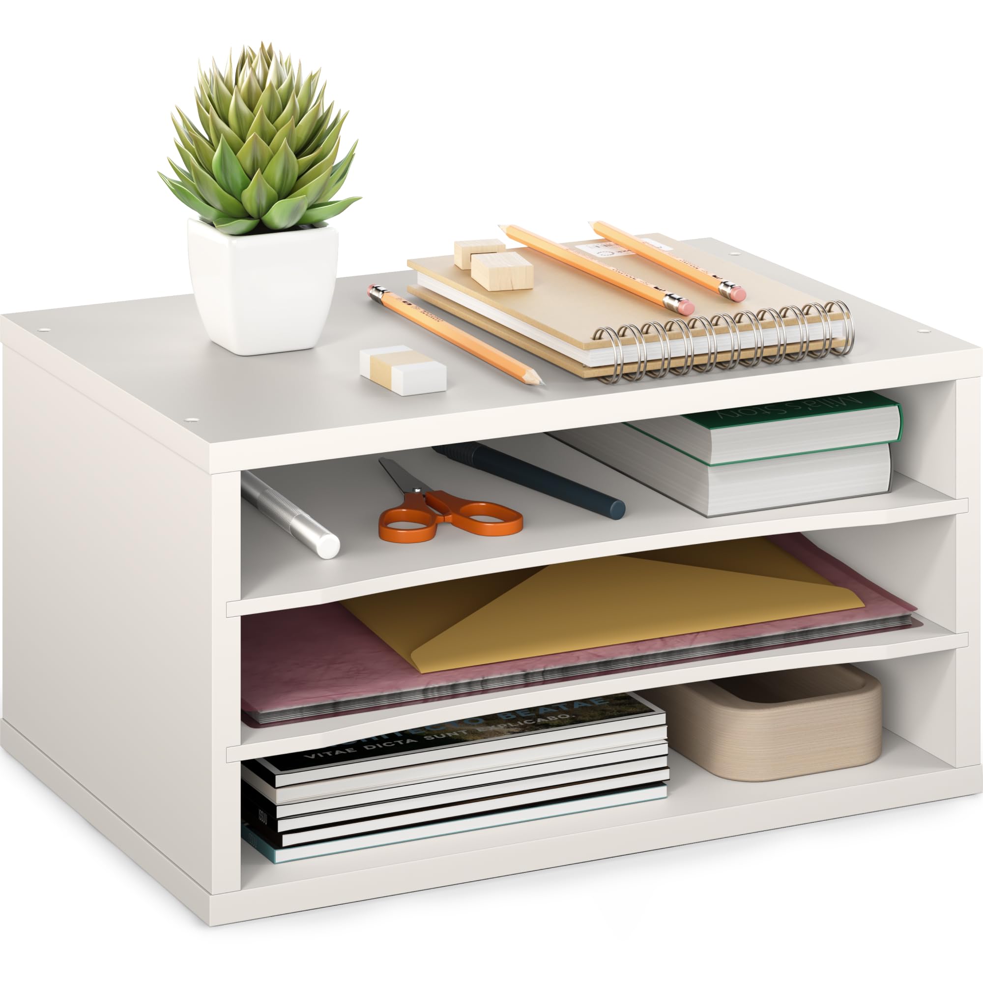 Photo 1 of Ballucci Paper Organizer, 3-Tier Stackable Wood Desk Organizer, Document File Organizer and Mail Sorter with Adjustable Storage Shelves, White