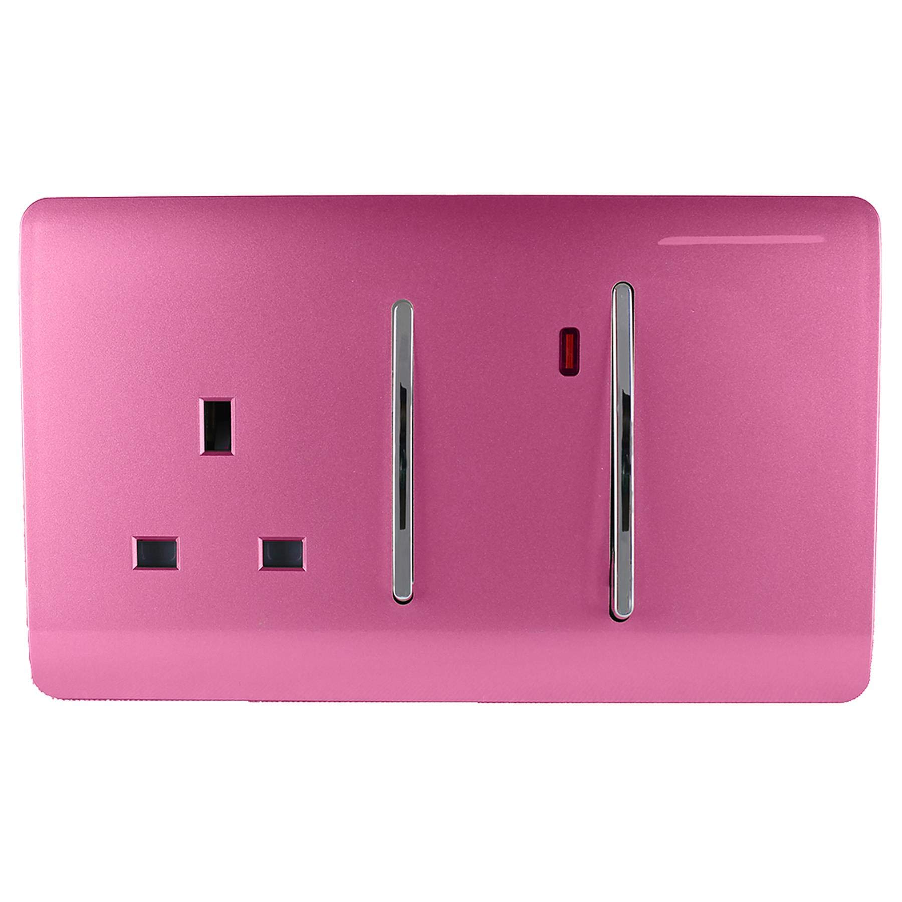 Trendi Switch Screwless Artistic Modern Decorative Glossy 45 A Cooker Switch Control Unit & Single Plug Socket Inc Neon Indicator for Indoor Use in Candy Pink - ART-WHS213PK
