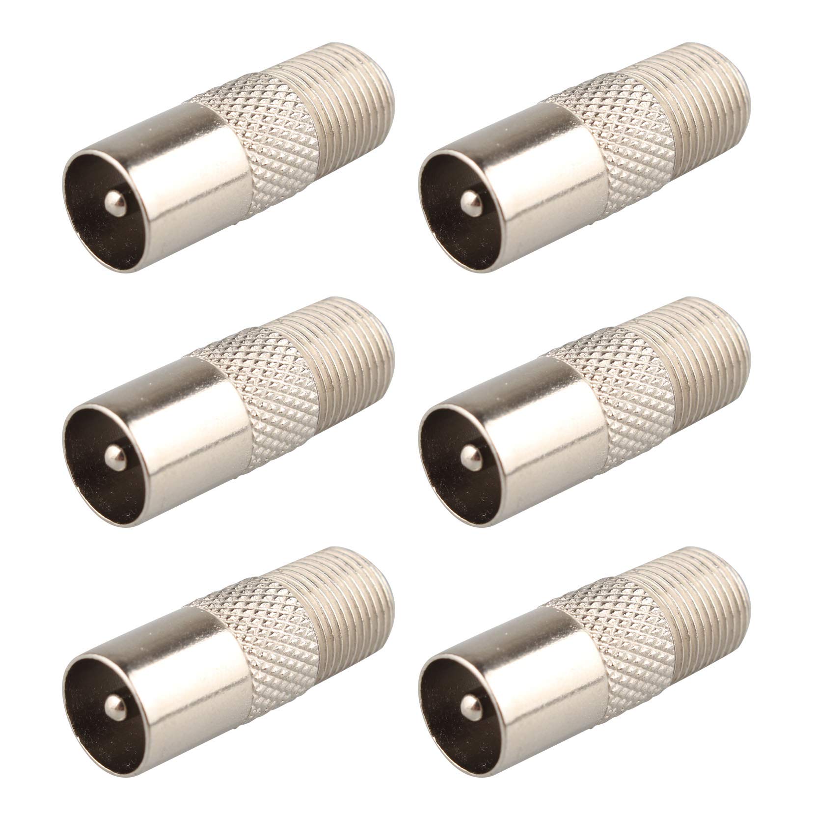 Jopto 6PCS Female To Male TV Aerial Coaxial Coupler Cable F-Connectors Adaptor Satellite T/F Type Screw Connector Socket Antenna Distributor to RF Coax Aerial Male Nickel Plating Adapter Converter