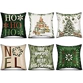 Mixweer Christmas Pillow Covers 18x18 Inch Set of 6 Neutral Theme Xmas Tree Decorative Boho Pillow Covers Minimalist Watercolor Xmas Winter Family Decoration