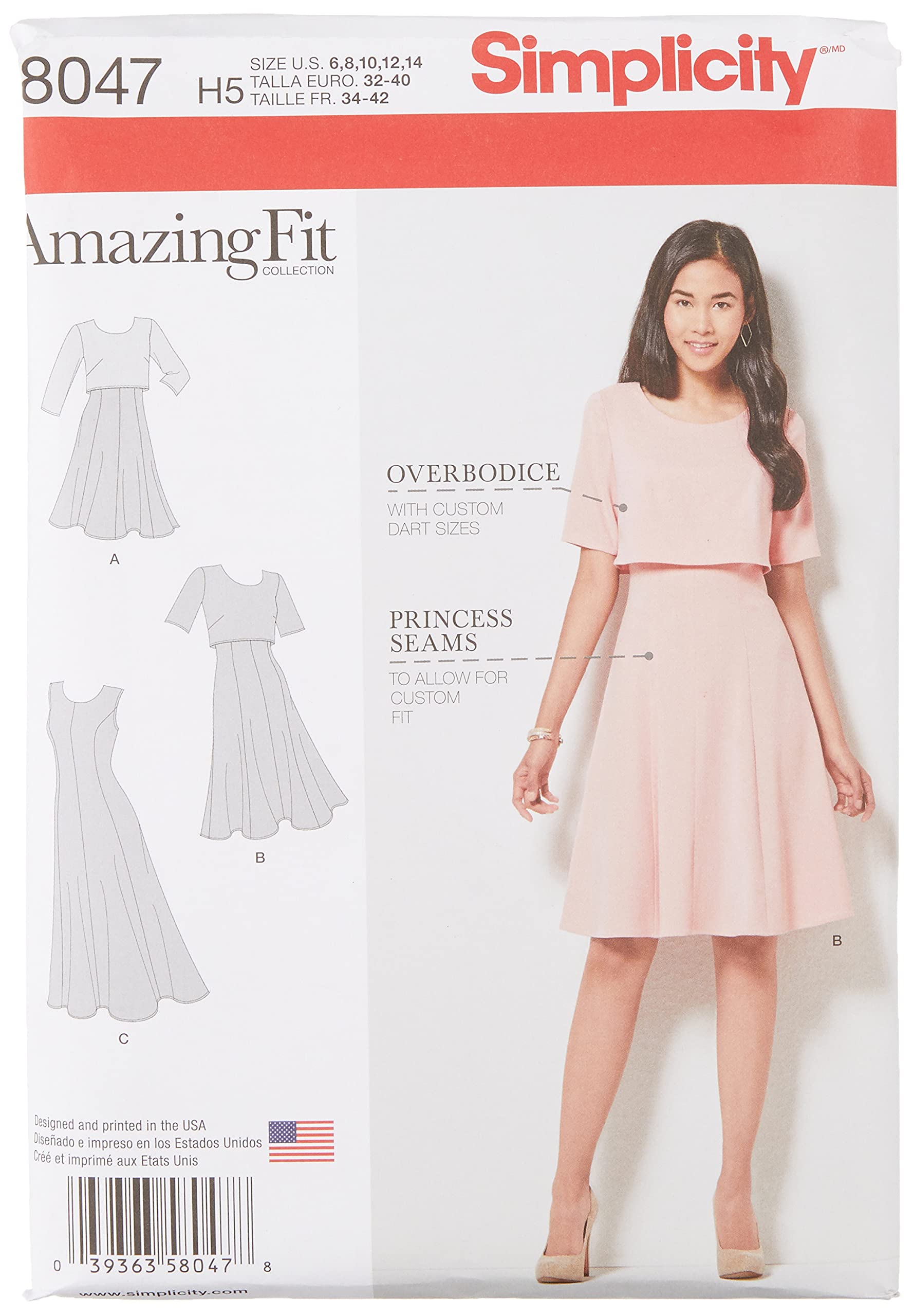 Simplicity 8047H5 Amazing Fit Misses Slim Dress in Average and Curvy Fit Sewing Pattern, Paper