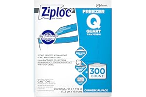 SC Johnson Professional Ziploc Quart Food Storage Freezer Bags, Grip 'n Seal Technology for Easier Grip, Open, and Close, 300 Count