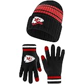 Ultra Game Youth NFL Official Super Soft Team Stripe Winter Beanie Knit Hat with Warm Touch Screen Gloves