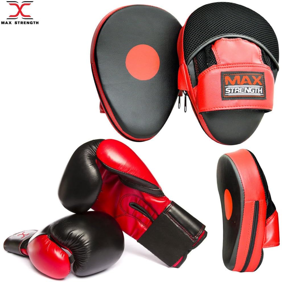 MAXSTRENGTH Boxing gloves and pads set, Focus Punch Mitts MMA Training Punching Hook & Jab MAXSTRENGTH Boxing gloves and pads set, Focus Punch Mitts MMA Training Punching Hook & Jab