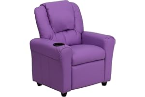 Flash Furniture Vana Vinyl Kids Recliner with Cup Holder, Headrest, and Safety Recline, Contemporary Reclining Chair for Kids, Supports up to 90 lbs., Lavender
