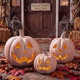 Fuutreo 3 Pcs Resin Halloween Pumpkin Decor Jack O' Lantern Outdoor Decor | Resin Pumpkin Lantern Decor, Vintage Spooky Pumpk