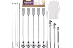 Swpeet 15Pcs Stainless Steel Micro Lab Scoop and Spatula Assortment Kit - Pill Filler Tamper Tool, Reagent Laboratory Mixing 