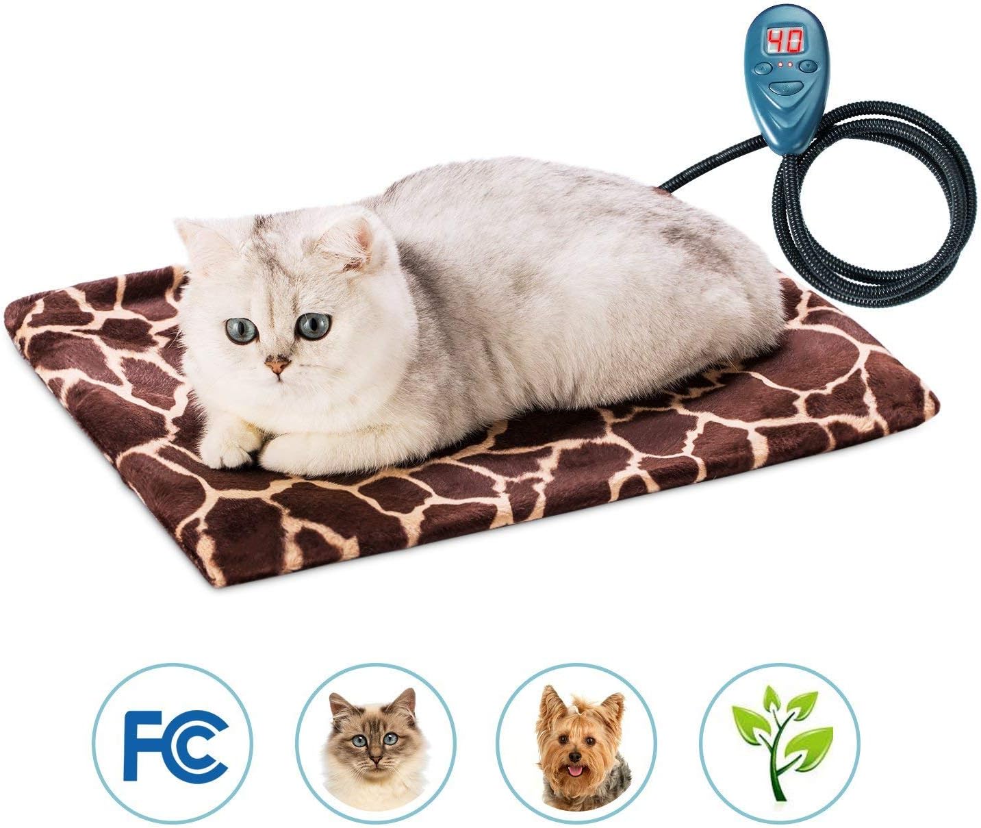 WAYCOM Pet Heating Mat, LED indicating Bed Mats for Cats & Dogs Waterproof and Scratch-Proof Electric Pad