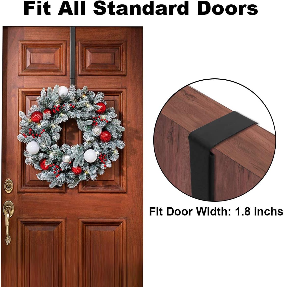 GameXcel Wreath Hanger - Adjustable Wreath Hanger for Front Door from 15-25 Inch - 22 lbs Larger Door Hanger Christmas Wreaths Decorations Hook - Black: Home & Kitchen