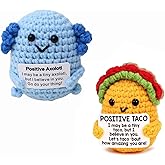 Gcdaxour 2pcs Handmade Positive Crochet Animals Cute Emotional Support Plush Crochet Mini Taco Axolotl Funny Knitted Wool Stuffed Animal Cheer Up Gifts for Women Men Friends Coworkers