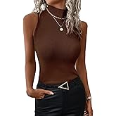 Women's Mock Turtle Neck Tank Tops Slim Fit Ribbed Knit Sleeveless Tops Casual Cami Vest Shirts