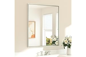 TETOTE 30 x 36 Brushed Nickel Vanity Mirror Beveled Square Framed Bathroom Mirror for Wall, Tempered Glass, Aluminum Frame, N