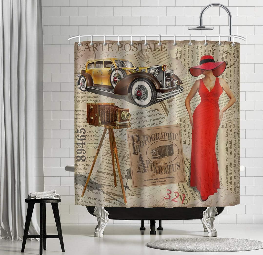 Amazon Com Duoliya Home Decoration Shower Curtain Vintage Decorative Sexy Woman And Vintage Car Polyester Fabric Bathroom Decor Sets With Hooks 66 X 72 Inches Home Kitchen