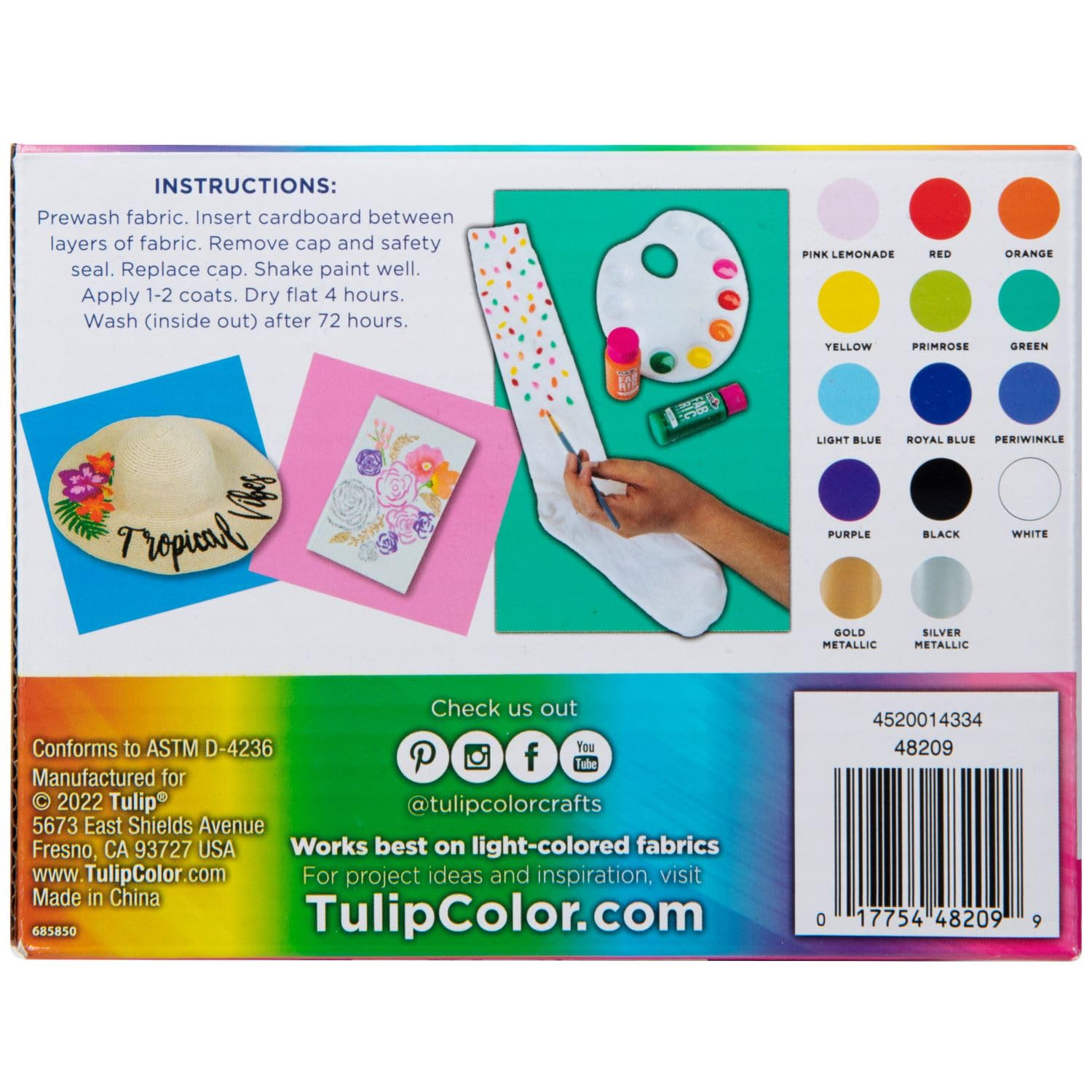 Tulip Brush-on Fabric Paints, 14 Colors 2 fl oz each, Permanent, Flexible