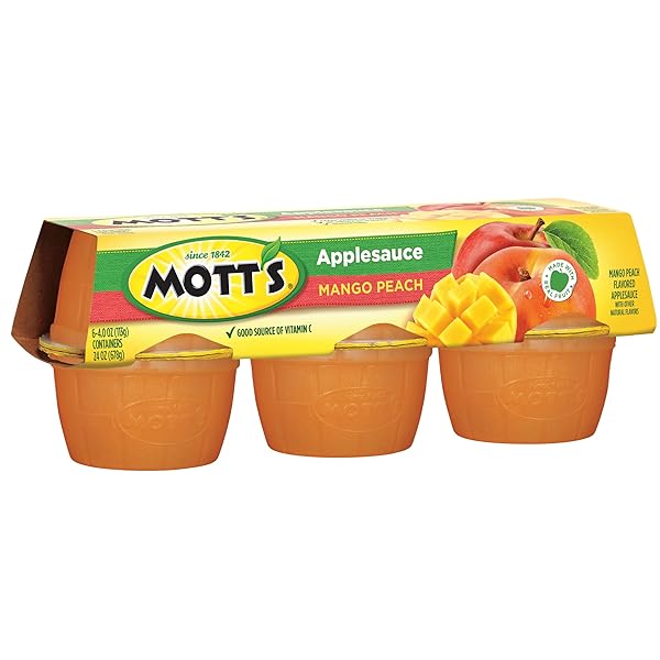MOTT’S MANGO PEACH APPLESAUCE, 4 OZ CUPS, 6 COUNT