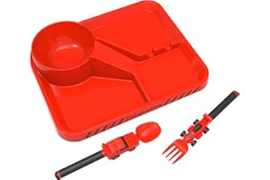 Dinneractive Dining Set for Kids - 3PC Red Race Car Dinnerware - Race Car Utensils - Toddler Plates - Baby Dishes