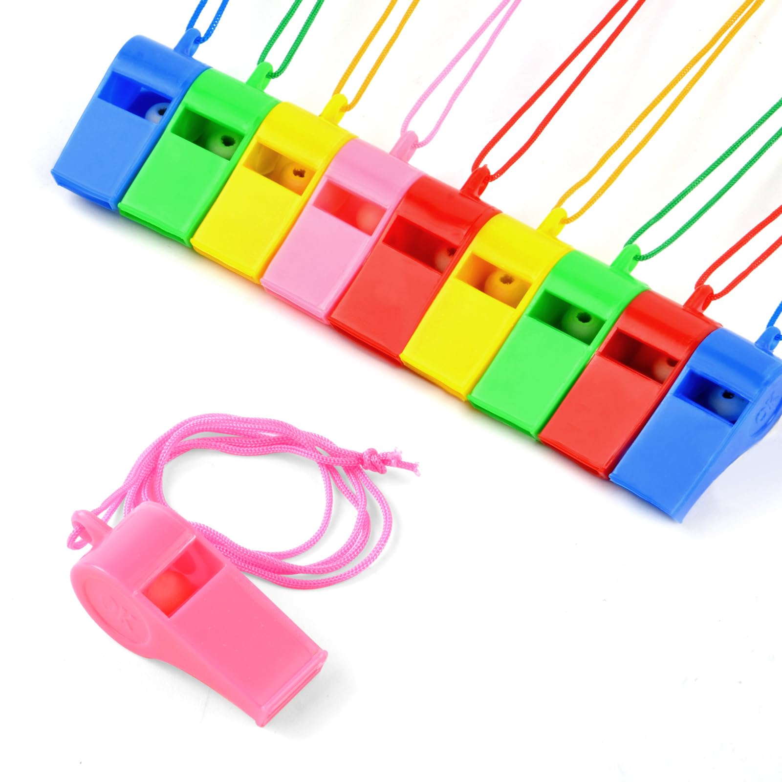 OFFCUP Placstic Whistle, 10pcs Referee Whistles, Whistles with Lanyards Sport Whistle whistle for School Sports Training, Football, Security and Emergency Survival