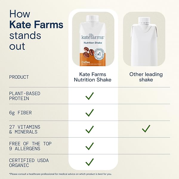 KATE FARMS ORGANIC NUTRITION SHAKE, COFFEE, 16G PROTEIN, 27 VITAMINS AND MINERALS, MEAL REPLACEMENT, PROTEIN SHAKE, 11 OZ BOTTLE