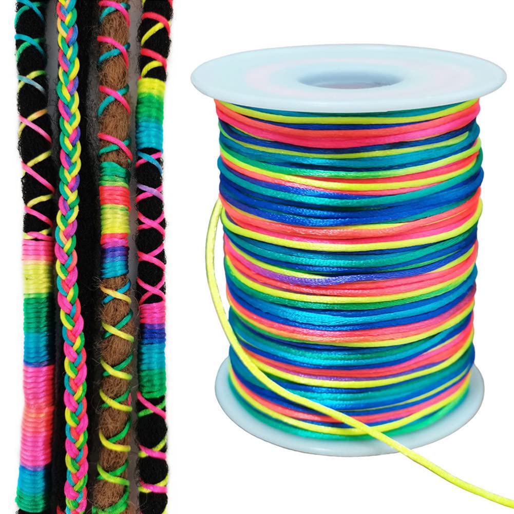 Photo 1 of 328Feet Rainbow Nylon String Cord for Hair Braids Locs Twists 1.5mm Satin Thread for Beading Bracelet Necklace Jewelry Making DIY Craft Chinese Knot Macrame Cord