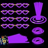 ZSMKJIAYE 60 Pack 8” Purple Glow Sticks Bulk Bright Glow Sticks with 60 Connectors 20 Heart Glasses Glow In The Dark Party Supplies Neon Party Decorations Glow Bracelet Glasses for Carnival (Purple)