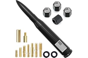 ENGIRETTE Car Bullet Antenna Replacement with Valve Stem Cap for Ford F150 F250 F350 Super Duty Raptor Bronco Dodge Ram Chevy Silverado GMC Sierra 1500 2500 3500 Truck Accessories 1990 - Current (Black)