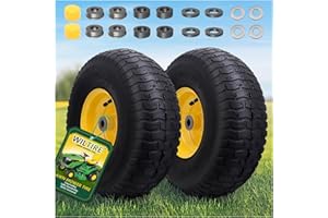 Wiltire 15x6.00-6 Tire and Wheel Assembly (2 Pack),Replacement Riding Lawn Mower Front Tires - With 3" Centered Hub and 3/4" Bushings (Extra 5/8" Bushings)
