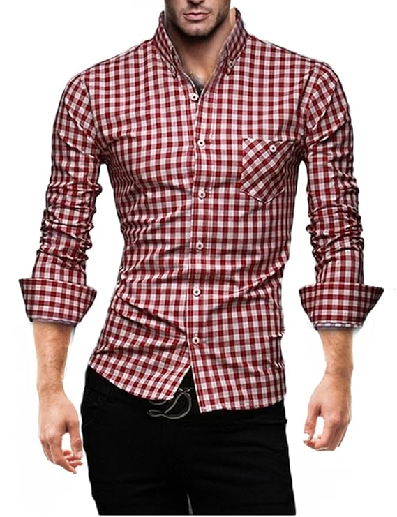 Kayhan Kariert K-2014 Herren-Hemd Slim-Fit Langarm-Hemden S-6XL