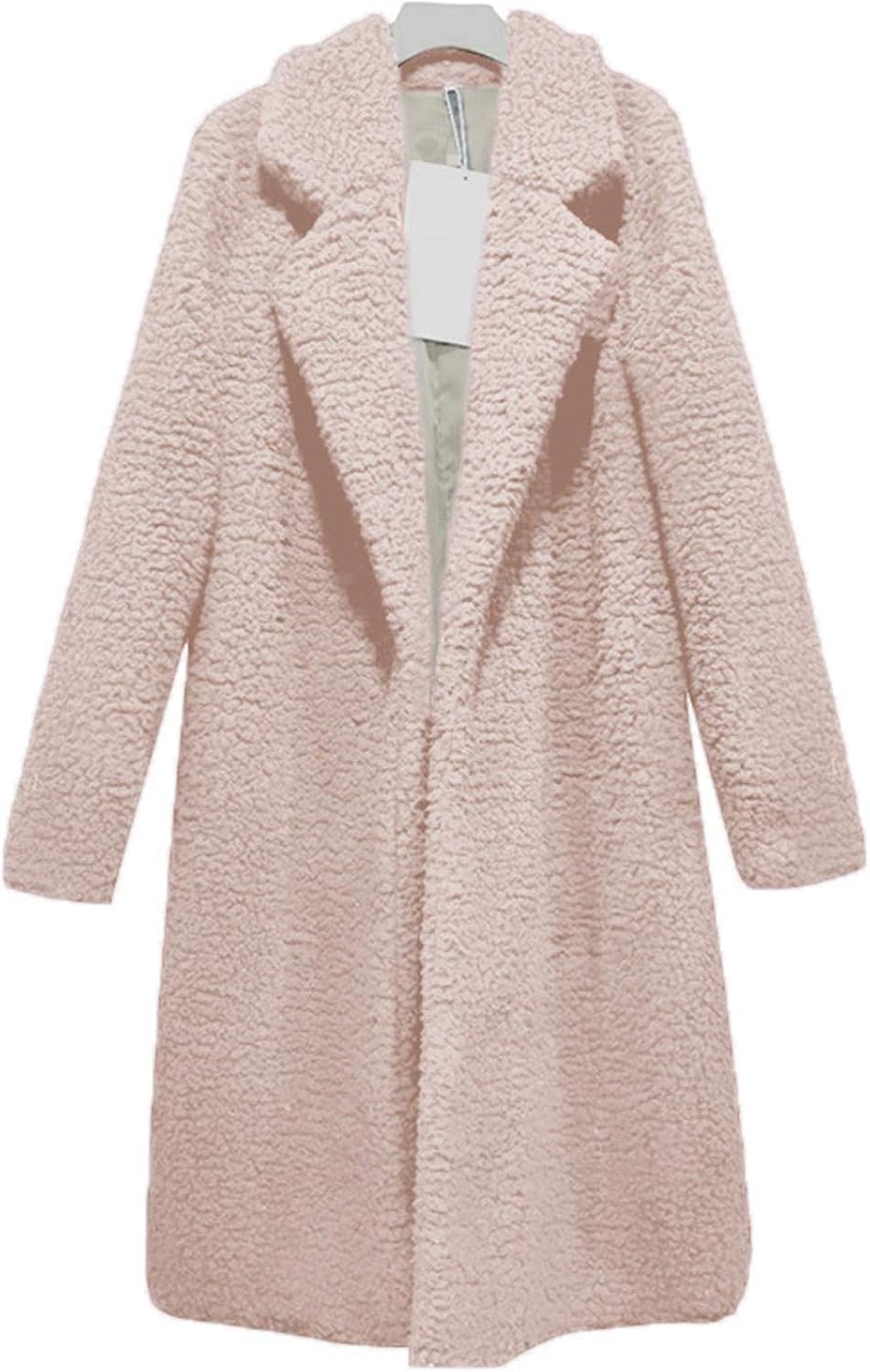 Soluo Women's Fuzzy Fleece Coat Lapel Open Front Long Shaggy Cardigan Overcoat Fashion Warm Winter Outwear Jackets at  Women’s Clothing store