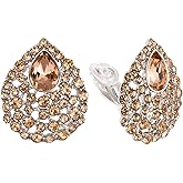 SELOVO Rhinestone Teardrop Big Stud Earrings Clip On Earrings