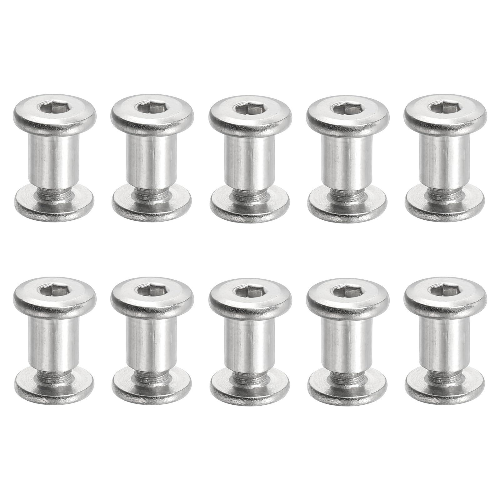 PATIKIL Hex Chicago Screws, 10 Set Binding Screw Posts M6 x 10 mm Connecting Hex Drive Socket Cap Bolt Nuts for Scrapbook Leather Belt Album Photo Furniture Repair, Silver