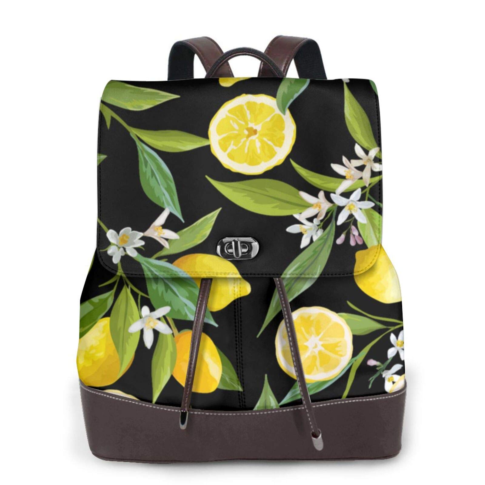 KACNENGH Women's Leather Backpack,Yellow Lemon Printed Leather Fashion Backpacks Travel Daily Backpa
