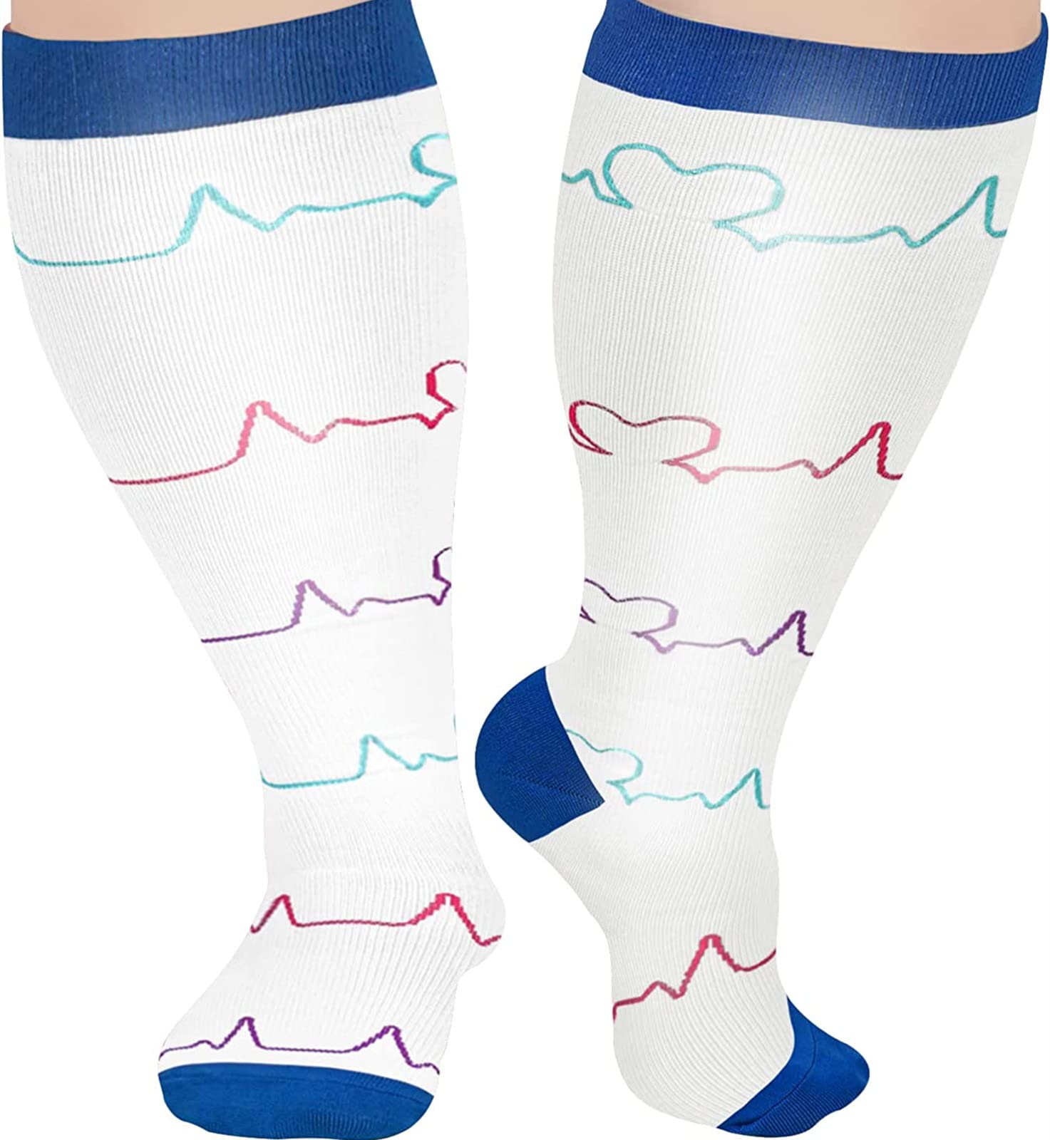 Cheeroyal 1 Pair Plus Size Compression Socks for Women and Men, 20-30mmhg Extra Large Wide Calf Knee High Stockings for Circulation Support (6XL, YS001-46)