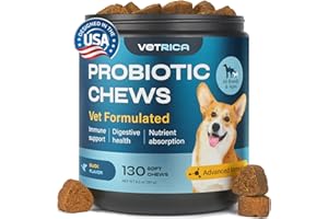 VETRICA Probiotics for Dogs - Dog Probiotic Chews for Digestive and Gut Health, Dental, Immune System Support - Chewable Prebiotic Soft Treats - Wild Yam, Yeast Powder - Diarrhea and Bowel Support Supplement