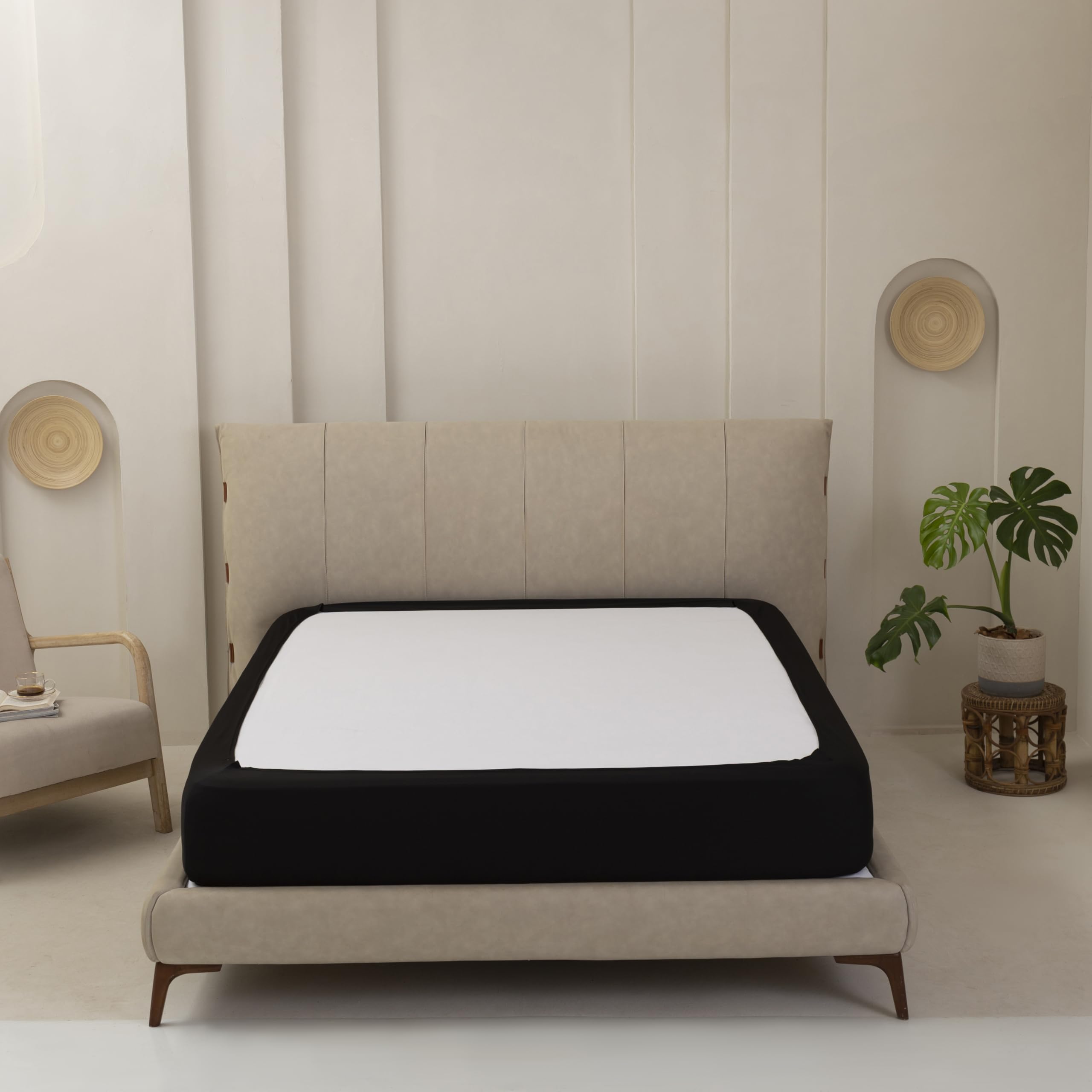 Photo 1 of Stretchy Box Spring Cover Queen Size - Jersey Knit & Stretchy Wrap Around 4 Sides Bed Skirt for Hotel & Home, Wrinkle & Fading Resistant Fits Queen Size Beds, Black