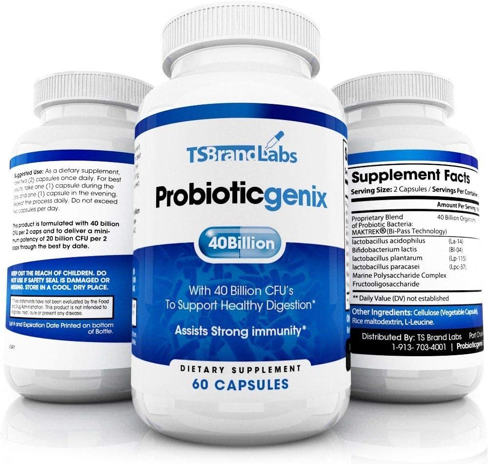 Probioticgenix 40 Billion CFUs Probiotics - Digestive Aids with Multiple Strains of Probiotics, Digestive Health Support, Immune System Booster (60 Capsules)