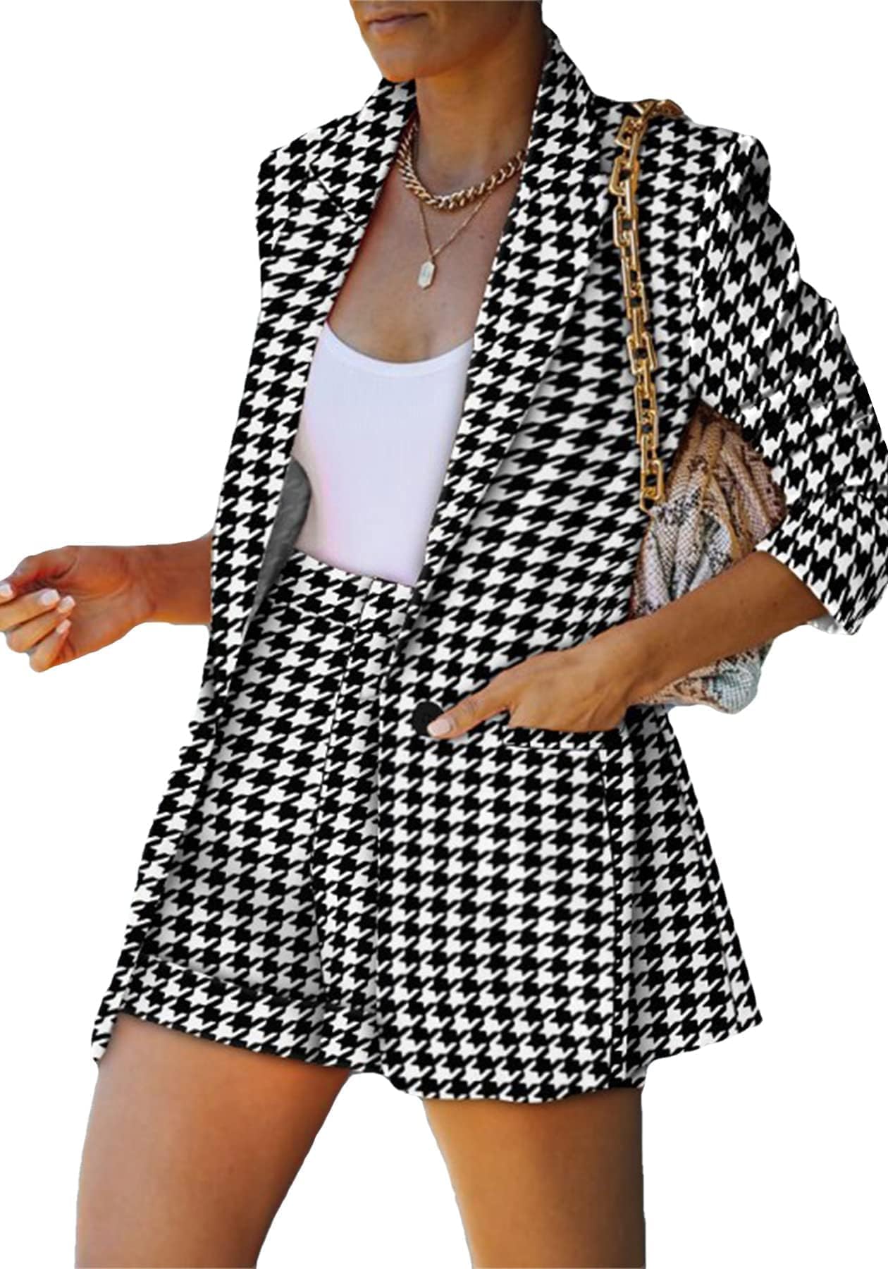 Photo 1 of *Missing Parts - Check clerk notes*
2 Piece Outfits for Women Long Sleeve Solid Open Front Blazer Shorts Casual Elegant Business Suits Set 0-Houndstooth, Size XXL