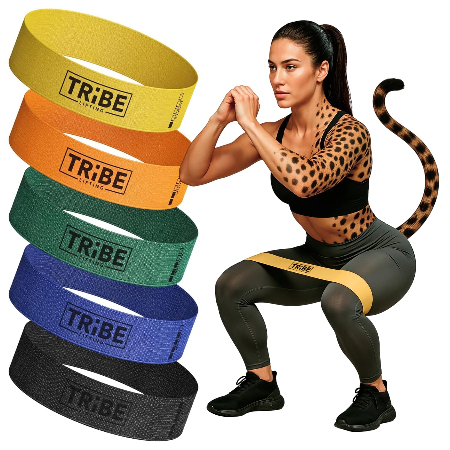 Tribe Lifting Fabric Resistance Bands for Glutes & Legs | 5 Fabric Workout Bands Set | Thick Booty Bands for Squats, Lunges, Hip Training, Physical Therapy & Home Workouts