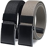WYuZe Nylon Elastic Stretch Belt-2 Pack Men Casual Golf Belt Military Metal Buckle