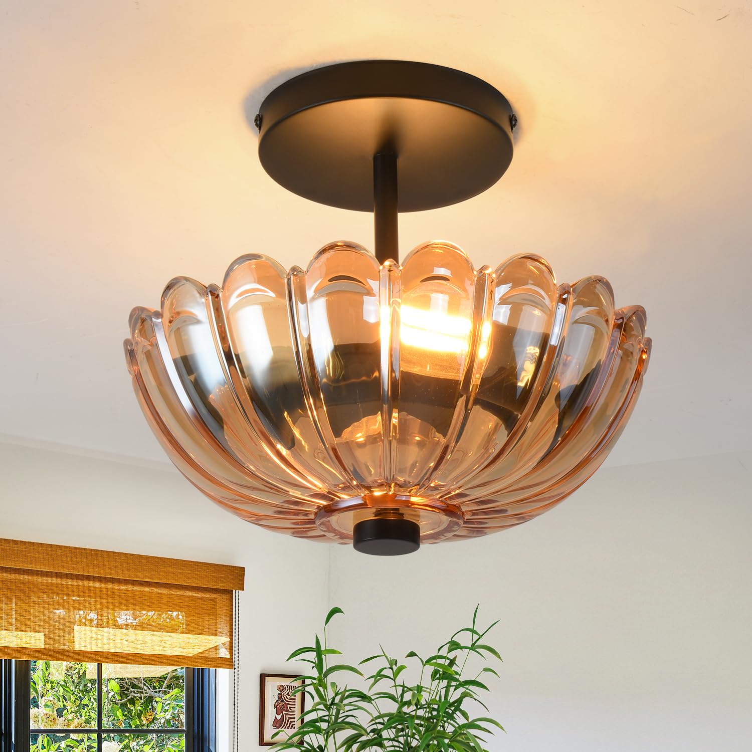 Photo 1 of SINMILA Semi Flush Mount Ceiling Light, Modern Kitchen Lighting Fixtures Ceiling, Rustic Ceiling Light Fixtures, Ceiling Lights with Glass Shade for Hallway Foyer Entryway Bedroom