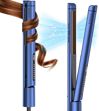 KUSNCA Ionen Glätteisen, 2 In1 Haarglätter Locken Und Glätten, Anti Frizz und Glanz Effekt,10 Sekunden schnelles Erhitzen，FüR Alle Haartypen，VerbrüHungsschutz，LCD110-230℃（Blau）