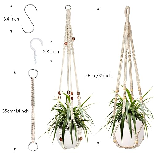 Augshy Macrame Plant Hanger, 2Pcs Hanging Plant Holder with Extender Plant  Hangers for Indoor Outdoor Decor Macrame Hanging Planter Basket with 4 Hooks  in Kenya | Whizz Hanging Planters