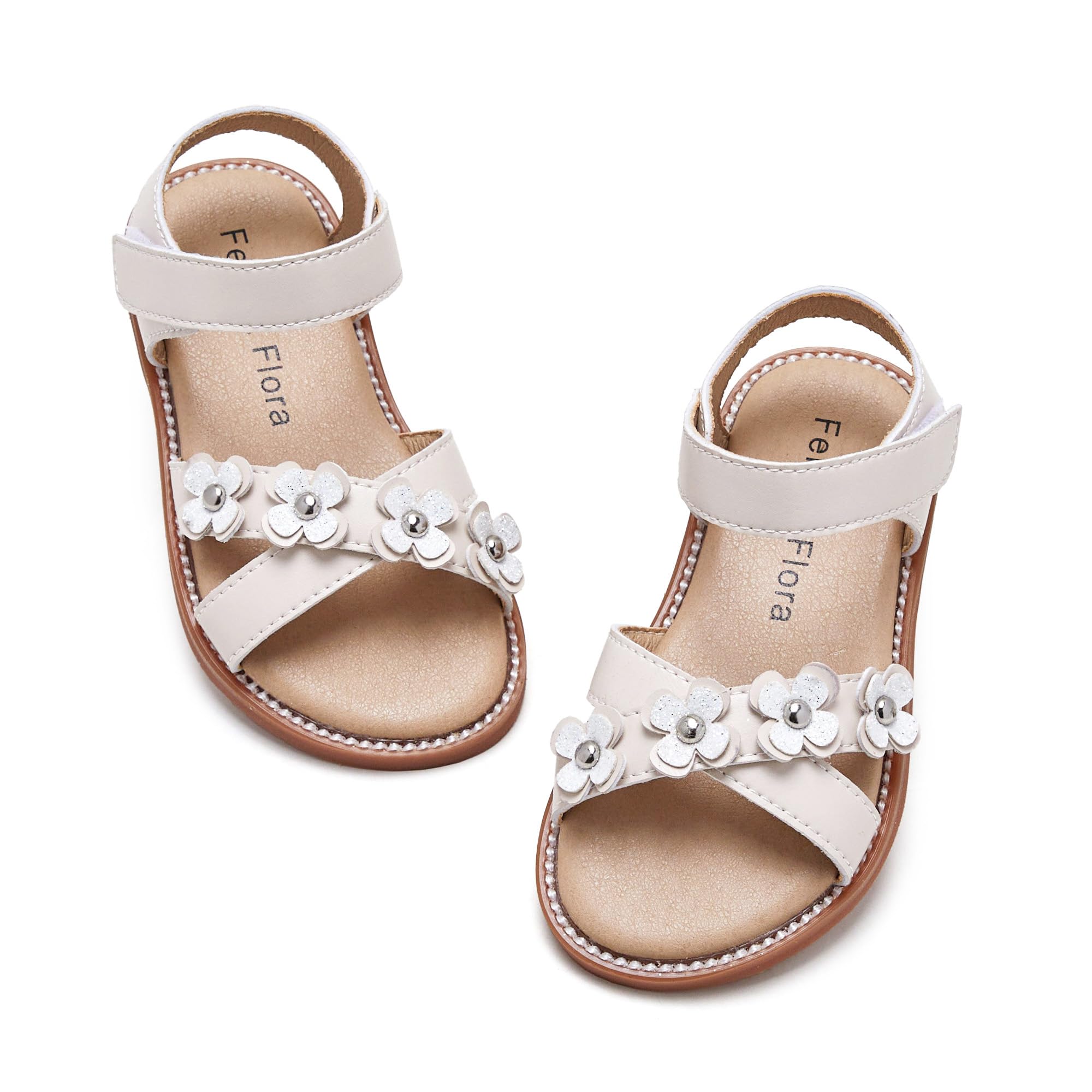 Felix & Flora Toddler Girl Beige Sandals Size 8 - Little Girl Easter Summer Dress Shoes Lightweight Open Toe Beach Holiday Image