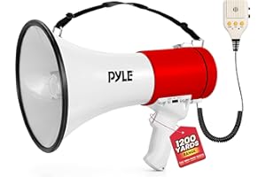 Pyle 50W Megaphone Bullhorn - Portable, Automatic Siren & Adjustable Volume,Projection Range Up to 1200 Square Yards, Aux Inp