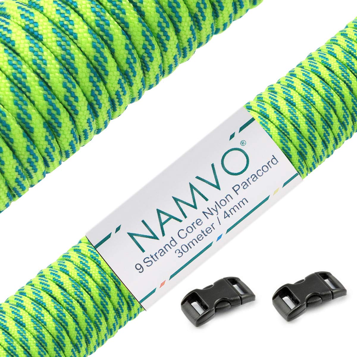 Namvo 550 Paracord Mil Spec Type III 9 Inner Strands Nylon Parachute Cord Strong Breaking Strength 100 Feet Green Stripes
