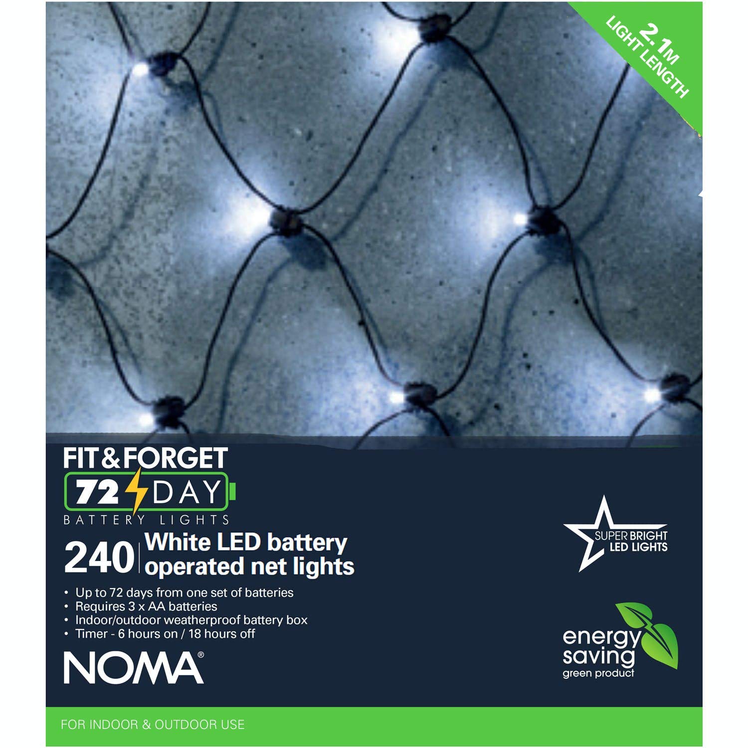 Noma Net Light : Fit & Forget Battery Operated: 240 White LEDs : Multifunction: 6816017GW