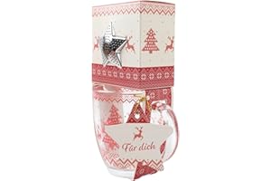 TILZ COLLECTION Tea Gift Set -Secret Santa gifts for Women, Men, Black Loose Leaf Tea, Christmas Glass Mug, With Heat Resistant Coffee Tea Cup with Star Tea Strainer |Christmas Gifts For Her |Xmas Gifts For Women