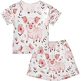 senya Pink Flower Pig Summer Pajamas Set Short Cotton Sleepwear 2 Piece