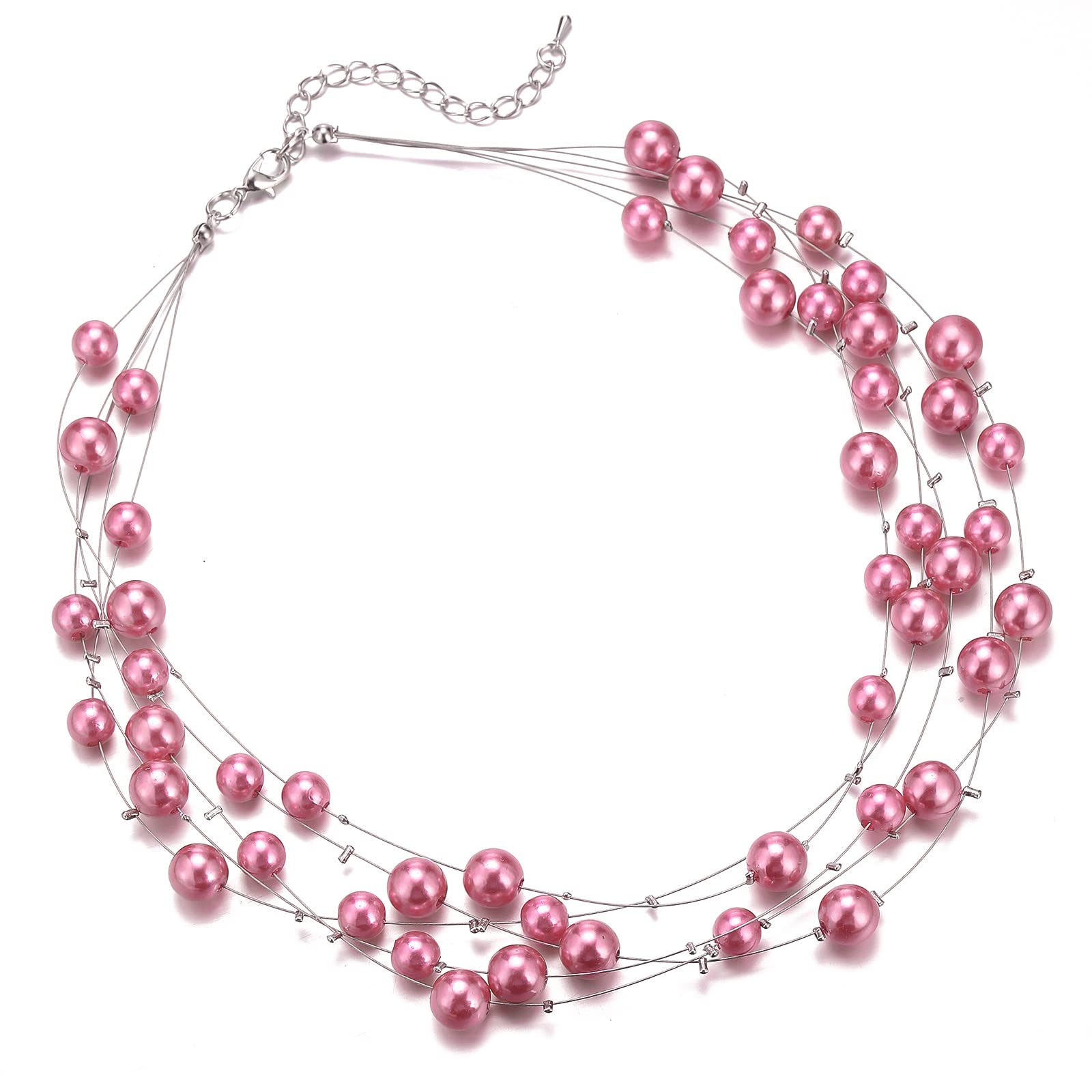 FULU AUTUMN Layered Pearl Necklace Beaded Silver Choker Handmade Boho Statement Costume Necklaces Fashion Jewellery Gifts for Women(Light purple) — image 1