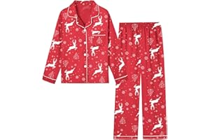 Schbbbta Girls & Women Pajamas Set, 2 Piece Satin Silky Pjs Button-Down Kids Sleepwear, 3 Years - XX-Large